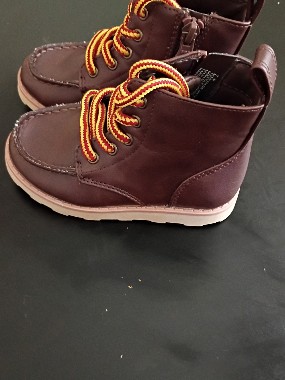 Cat & Jack Maroon Ankle Boots with Yellow-Red Laces
